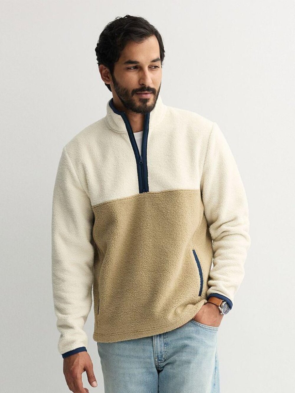 Men's Sonoma Supersoft Quarter-Zip Fleece Pullover Colorblock - LARGE - NWT
